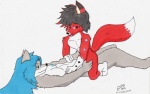 abs anal anal_penetration anthro blue_hair duo femboy fluffy fluffy_tail hair male male/male male_penetrated male_penetrating male_penetrating_male nude open_mouth penetration sex simple_background tail white_background nightwind005 unknown_artist nightwind canid canine canis fox mammal wolf