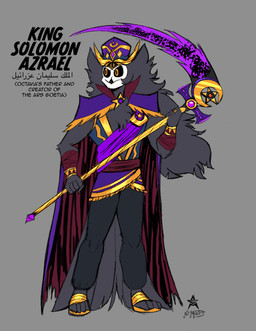 anthro arabian fantasy magic male male/male melee_weapon polearm scythe solo text weapon n.c._mentis hazbin_hotel hellaverse helluva_boss middle_eastern_mythology mythology beastman death_(personification) grim_reaper king_solomon avian bird goetia humanoid nephilim owl absurd_res english_text hi_res sketch