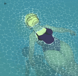 anthro biped bird's-eye_view breasts clothed clothed_anthro clothed_female clothing eyes_closed female fingers floating green_body green_hair hair high-angle_view humanoid_hands medium_breasts medium_hair neutral_expression non-mammal_breasts one-piece_swimsuit partially_submerged purple_clothing purple_swimwear relaxing shadow solo swimwear tail text thick_thighs water wide_hips jey-42069 cavemanon_studios i_wani_hug_that_gator olivia_halford baryonyx dinosaur prehistoric_species reptile saurischian scalie spinosaurid theropod 2025 artist_name colored hi_res shaded