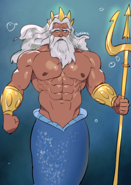 abs air_bubble beard blue_body blue_scales elderly elderly_male facial_hair hair holding_melee_weapon holding_object holding_polearm holding_trident holding_weapon male melee_weapon muscular muscular_male pecs polearm scales solo split_form trident underwater water weapon white_hair suyohara disney the_little_mermaid_(1989) king_triton_(disney) aquatic merfolk hi_res