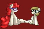 cutie_mark duo eyewear female feral fur glasses hair lying red_background red_hair simple_background white_body white_fur nimitea friendship_is_magic hasbro my_little_pony twist_(mlp) zippoorwhill_(mlp) earth_pony equid equine horse mammal pony 3:2 hi_res