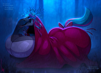 anthro antlers bedding big_breasts big_butt blanket blue_eyes bone breasts butt cleavage cloak clothed clothed_anthro clothed_female clothing dialogue duo extreme_size_difference female fur glowing glowing_eyes grey_body grey_fur holidays horn huge_breasts huge_butt hyper hyper_breasts larger_anthro larger_female lying_on_another lying_on_breasts macro_anthro macro_female male male/female red_cloak red_clothing size_difference skull skull_head smaller_anthro smaller_male tablet_computer tail text veil walter_sache christmas mari_lwyd canid canine equid equine horse mammal undead 2026 absurd_res english_text hi_res