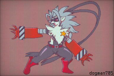 anthro belt big_breasts bottomwear breasts clothing cybernetic_arm cybernetic_limb featureless_breasts female footwear fur grey_body grey_fur grey_hair hair mask mechanical_arm open_mouth pants red_eyes shoes solo star text white_body white_fur zipper dogman705 bandai_namco digimon digimon_(species) wolvermon 2026 3:2 artist_name digital_media_(artwork) pixel_(artwork)