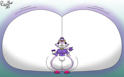 accessory anthro big_breasts big_butt big_clitoris big_vulva black_nose blue_background bottomwear breasts butt butt_expansion camel_toe chaos_emerald clitoris clitoris_expansion clothing expansion eyelashes female footwear forehead_gem gem genital_expansion genitals gloves glowing hair hair_accessory hairband handwear huge_butt huge_clitoris hyper hyper_butt hyper_clitoris hyper_genitalia hyper_vulva looking_down looking_down_at_self motion_lines pants pink_clothing pink_footwear pink_shoes purple_body purple_clothing purple_ears purple_hair purple_shirt purple_tail purple_topwear red_gem red_hairband shirt shoes simple_background solo surprised swelling tail tan_inner_ear tight_clothing topwear vulva vulva_expansion white_bottomwear white_clothing white_gloves white_handwear white_pants yellow_eyes reathe sega sonic_the_hedgehog_(series) blaze_the_cat domestic_cat felid feline felis mammal 2026 absurd_res colored digital_media_(artwork) hi_res shaded signature