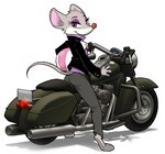 anthro armor butt eyeshadow female headgear helmet looking_back makeup motorcycle simple_background solo vehicle white_background centinel303 geronimo_stilton_(series) thea_stilton mammal mouse murid murine rodent 2021