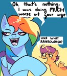 dialogue duo female feral open_mouth open_smile smile text wings young eddotheweirdo friendship_is_magic hasbro my_little_pony mythology rainbow_dash_(mlp) scootaloo_(mlp) equid equine mammal mythological_creature mythological_equine pegasus english_text hi_res