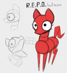 Rating: s
ID: 5634596
Date: 2025-06-11 04:02:48 -0400
Status: active
Score: 33
ambiguous_gender ather_os black_eyes crossover dialogue english_text equid equine hasbro horse machine mammal my_little_pony open_mouth pony r.e.p.o. red_body robot semibot_(r.e.p.o.) simple_background sketch solo tail text post #5634596