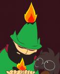 black_body black_fur clothed clothing cosplay duo eyewear fire fur glasses red_scarf scarf simple_background darayajonjet deltarune dingaling_productions lisa_the_painful undertale_(series) brad_armstrong_(lisa) ralsei bovid caprine darkner goat human mammal 2018 crossover