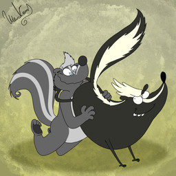 chokehold duo eyewear glasses headlock imminent_fart male male/male skunk_tail monochromemephit cartoon_network regular_show ray_rhythmus wereskunk_(regular_show) mammal mephitid skunk werecreature weremephitid wereskunk 1:1 hi_res