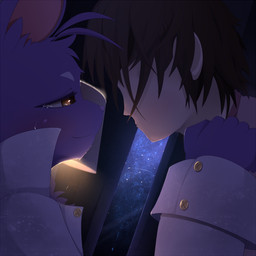 anthro bodily_fluids crying duo emotional faceless foreplay hug human_on_anthro interspecies lamp light love male male/male meteor_shower moonlight passionate smile tears yasya6666six morenatsu hiroyuki_nishimura shin_kuroi domestic_cat felid feline felis human mammal 1:1