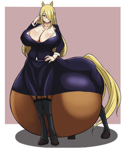 big_breasts blonde_hair blue_eyes breasts brown_body brown_fur clothed clothed_taur clothing female fur hair hair_over_eye hooves horse_ears horse_tail hyper hyper_pregnancy long_hair looking_at_viewer low_cut_shirt office_clothing office_lady pregnant pregnant_female pregnant_taur simple_background solo standing taur_lower_pregnancy yukinohi european_mythology greek_mythology mythology estelle_bellegarde centaur equid equid_taur humanoid_taur mammal mammal_taur taur hi_res