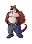 anthro belly biped bottomwear clothing male musclegut muscular pants simple_background solo smallguydoodle brok_the_investigator cowcat_games tramp_(brok_the_investigator) cricetid mammal muskrat rodent 2022 hi_res