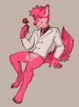 4_toes 5_fingers anthro bottomless clothed clothing feet fingers fur looking_at_viewer male pink_body pink_fur red_eyes smile solo toes gonewiththefart canid canine canis domestic_dog mammal digital_media_(artwork)