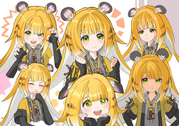 angry animal_ears blonde_hair blush clothed clothing collared_shirt dress_shirt fangs female fluffy_ears glistening glistening_hair green_eyes grey_dress_shirt hair hair_between_eyes happy jacket long_hair open_clothing open_jacket open_topwear paw_pose pose sad shirt sparkles sparkling_eyes striped_hair teeth thinking topwear white_hair yellow_clothing yellow_jacket_(clothing) yellow_topwear young young_female young_humanoid uthunomiyap mihoyo zenless_zone_zero ju_fufu animal_humanoid felid felid_humanoid humanoid mammal mammal_humanoid pantherine pantherine_humanoid thiren tiger_humanoid hi_res multiple_scenes
