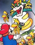 anthro bomb bondage_gear castle clothing explosives fight flying group hair hat headgear headwear horn koopa_clown_car machine male overalls spikes toy weapon unknown_artist mario_bros nintendo super_mario_world bowser mario human koopa mammal mechakoopa robot scalie