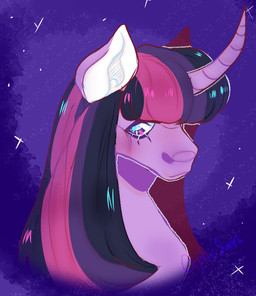 blush calm eyelashes female feral horn looking_at_viewer night solo star orphicswanart friendship_is_magic hasbro my_little_pony mythology twilight_sparkle_(mlp) equid equine mammal mythological_creature mythological_equine unicorn headshot_portrait portrait