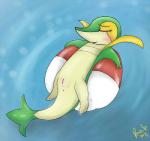 anus belly blush eyes_closed female feral floatie floating genitals green_body green_skin happy inflatable lying nude open_mouth outside pussy relaxing smile solo water waterscape white_belly yellow_body yellow_skin razile nintendo pokemon generation_5_pokemon pokemon_(species) snivy 2011