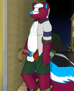 alcohol animal_genitalia animal_penis anthro balls beverage blush bodily_fluids body_hair boots bottomwear canine_genitalia canine_penis clothed clothing cock_sock cum_stains drunk erection footwear fur genital_fluids genitals hair knot legwear male messy night outside peeing penile penis penis_clothing plant public public_nudity sex shoes smelly smile sock_fetish socks solo substance_intoxication tail topwear underwear urine urine_stream urine_through_clothing watersports olidre olidre_(olidre) mammal mephitid skunk absurd_res digital_media_(artwork) hi_res