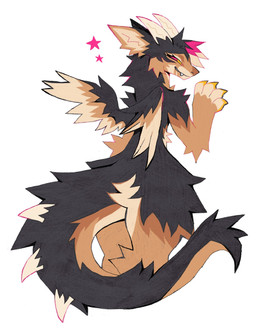 2_horns anthro arm_tuft black_body black_fur black_tail black_wings cheek_tuft claws closed_smile elbow_tuft eyelashes facial_tuft fangs female female_anthro fur hair highlights_(coloring) horn leg_tuft mouth_closed multicolored_body multicolored_fur multicolored_tail multicolored_wings orange_body orange_ears orange_fur orange_tail orange_wings pink_eyes pink_hair pink_highlights pink_star rear_view simple_background smile smirk solo spiked_tail spikes spikes_(anatomy) star tail tail_tuft tan_body tan_fur tan_horn tan_inner_ear tan_tail tan_wings teeth tuft white_background wings yellow_claws yellow_sclera thorn_paw mythology dragon furred_dragon furred_scalie mythological_creature mythological_scalie scalie 2025 digital_drawing_(artwork) digital_media_(artwork) full-length_portrait hi_res portrait