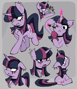 alternative_fashion ear_piercing ear_ring eyeliner female feral goth horn jewelry magic makeup multiple_poses necklace piercing plushie pose ring_piercing smile solo telekinesis syrupyyy friendship_is_magic hasbro my_little_pony mythology smartypants_(mlp) twilight_sparkle_(mlp) equid equine mammal mythological_creature mythological_equine unicorn hi_res