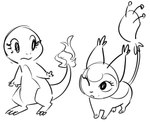 anthro biped black_eyes black_nose claws duo eyelashes female feral fire flaming_tail fur looking_at_another mouth_closed one_eye_closed open_mouth pupils quadruped simple_background taik tail toe_claws white_background white_pupils white_sclera flavia-elric nintendo pokemon charmander generation_1_pokemon generation_3_pokemon pokemon_(species) skitty 2023 black_and_white digital_media_(artwork) hi_res monochrome sketch