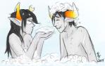 bath bathing bubble bubble_bath duo female horn male male/female monster_girl_(genre) not_furry simple_background white_background conditional_dnp wolftacos homestuck ms_paint_adventures tavros_nitram vriska_serket alien alien_humanoid horned_humanoid humanoid troll_(homestuck) 2014 digital_drawing_(artwork) digital_media_(artwork)