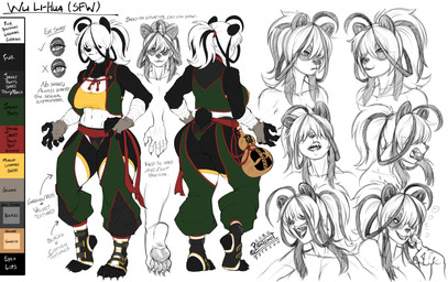 5_fingers 5_toes abs ahoge anthro arm_wraps bandage belt big_breasts big_butt black_body black_fur black_hair bottomwear breasts bubble butt claws cleavage clothed clothing color_swatch crop_top drunk drunk_bubble expressions fangs feet female fingerless_gloves fingers footwear fur gloves gourd hair hair_over_eyes handwear heart_eyes heart_symbol jacket midriff muscular muscular_female navel open_mouth open_smile pants pawpads plantigrade plantigrade_pawpads ponytail ribbons shirt shorts simple_background smile soles solo standing substance_intoxication teeth text toeless_footwear toes topwear white_body white_fur white_hair wraps pltnm06ghost wu-tang_clan wu_li-hua_(pltnm06ghost) bear giant_panda mammal 2020 absurd_res english_text expression_sheet flat_colors hi_res model_sheet multiple_images signature sketch