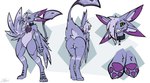 4_ears anthro bared_teeth blue_body butt collar front_view grinning_at_viewer jewelry long_tail male markings multi_ear necklace nude presenting presenting_hindquarters purple_markings raised_tail rear_view solo standing star_(marking) star_symbol tail winged_arms wings lodi_(artist) sedrinthestar avali absurd_res hi_res model_sheet