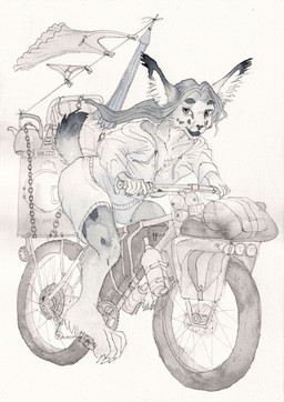 anthro bicycle chain female solo umbrella vehicle dimasbka felid feline lynx mammal hi_res