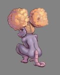 afro_puffs anthro blonde_hair blush brown_eyes butt crouching embarrassed female fur grey_body grey_fur hair looking_at_viewer looking_back nude small_butt solo luminared mammal murid murine rat rodent hi_res