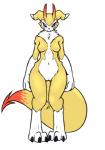 alternate_color breasts featureless_breasts female genitals heterochromia nude pussy solo tail furball bandai_namco digimon fakemon fan_character kyonshimon digimon_(species) hybrid impmon_x renamon