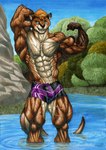 5_fingers abs anthro biceps big_chest big_muscles black_claws black_nose black_pawpads blonde_hair blue_eyes broad_shoulders brown_body brown_fur bulge calf_muscles claws clothing day deltoids finger_claws fingers fist flexing flexing_bicep forearm_muscles fur gloves_(marking) hair hand_behind_head huge_muscles inner_ear_fluff looking_at_viewer male markings multicolored_body multicolored_fur muscular muscular_anthro muscular_male navel nipple_piercing nipple_ring nipples obliques outside partially_submerged pawpads pecs piercing plant pose presenting quads ring_piercing rock_formation serratus sharp_teeth sky smile solo spiky_hair standing standing_in_water striated_muscles swimming_trunks swimwear swimwear_only tail tan_body tan_fur teeth thick_limbs thick_tail thick_thighs tight_clothing toothy_smile trapezius tree triceps tuft two_tone_body two_tone_fur vascular vein veiny_abs veiny_arms veiny_hands veiny_legs veiny_pecs veiny_thighs veiny_torso water wet djdarkfox chase_wolfe lontra mammal mustelid north_american_river_otter otter river_otter artist_name hi_res portrait shaded smaller_version_at_source three-quarter_portrait traditional_media_(artwork) watermark