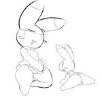 big_butt blush butt clothing dress female genitals plump_labia pussy rear_view smile thick_thighs topwear vertical_bar_eyes bunsandnoble animal_yokocho iyo lagomorph leporid mammal rabbit monochrome sketch