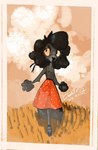 anthro black_hair bow_ribbon clothed clothing female field flat_chested fur grey_body grey_fur hair simple_background skirt_only solo topless chuchito72 maria_jose_(chuchito72) canid canine canis domestic_dog mammal poodle hi_res trans_(lore) trans_woman_(lore)