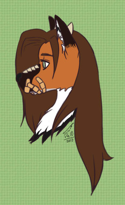 anthro band-aid bandage brown_hair female fur hair horn long_hair muzzle_(object) muzzled orange_body orange_fur scales side_view solo kyuushi canid canine mammal maned_wolf 2010