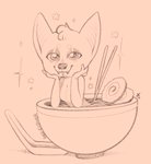 anthro bowl breasts chopsticks circle_eyebrows container cutlery eyebrows female food kitchen_utensils narutomaki noodles ramen solo sparkles spoon tools red_clover_(artist) bat mammal hi_res