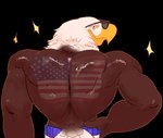 anthro male muscular pose pump smile solo united_states_of_america jurassicstuffin' accipitrid accipitriform avian bald_eagle bird eagle sea_eagle shiny_(disambiguation)