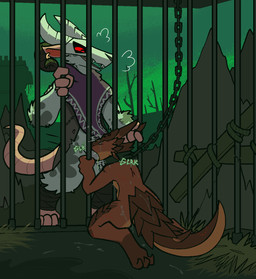 bite_mark bodily_fluids bottomless cage chain chained_collar clothed clothing collar cum cum_covered cum_on_chest cum_on_face cum_on_tail duo face_fucking female female_penetrated forced genital_fluids genitals glk holding_horn horn irrumatio male male/female male_penetrating male_penetrating_female messy onomatopoeia oral penetration penile penis penis_in_mouth rape red_eyes scratches sex slave sound_effects tail teeth text trout_(artist) warhammer_(franchise) warhammer_fantasy veks kobold mammal murid murine rat rodent scalie skaven hi_res