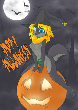 4_toes ambient_silhouette anthro barefoot biped blonde_hair blue_eyes breasts clothing feet female food fruit group hair hat headgear headwear holidays jack-o'-lantern magic_user moon nipples nude plant pumpkin silhouette sitting sitting_on_pumpkin solo_focus straddling tail toes witch witch_hat helsy halloween lafille ambient_bat ambient_flier bat canid canine canis mammal wolf digital_media_(artwork) hi_res