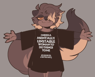 anthro biped black_clothing black_shirt black_topwear blonde_hair brown_ears brown_hair brown_tail claws clothed clothing eyelashes fur fur_markings hair hair_over_eye highlights_(coloring) looking_at_viewer markings multicolored_hair orange_eyes orange_sclera oversized_clothing oversized_shirt oversized_topwear shirt smile solo tail tail_markings text topwear two_tone_hair two_tone_tail yellow_body yellow_fur yellow_tail conditional_dnp welwraith erin_(welwraith) gulonine mammal marten mustelid musteline sable_(marten) 2026 digital_drawing_(artwork) digital_media_(artwork) english_text nonbinary_(lore)
