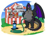 air_inflation air_pump belly black_wings carnival_game circus_tent grass horn hose_in_navel hose_inflation implied_inflation implied_popping inflation logo membrane_(anatomy) membranous_wings plant plushie purple_spikes tail text wings chubbygero mythology zaelgolin_valturis dragon mythological_creature mythological_scalie scalie 2022 artist_logo artist_name dated