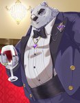 anthro belly big_belly black_nose clothed clothing detailed_background eyewear humanoid_hands kemono male monocle overweight overweight_male solo suit white_body happyhyena0 lifewonders live_a_hero borealis_(live_a_hero) bear mammal polar_bear ursine 2023 hi_res