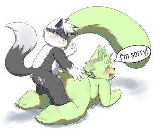 anal anal_penetration anthro black_body black_fur bodily_fluids cum cum_inside duo fur genital_fluids green_body green_fur male male/male nude overweight overweight_male penetration sex versatile white_body white_fur young young_anthro badcat tolil_nyan canid canine domestic_cat felid feline felis fox mammal hi_res