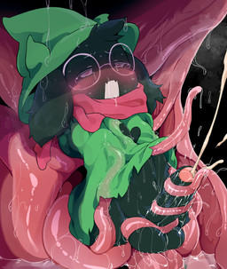 anthro ball_fondling balls black_body black_fur blush bodily_fluids clothing cum cumshot ejaculation fondling fur genital_fluids genitals heart_eyes heart_symbol male orgasm penis sex shota solo tentacle_sex tentacle_under_clothing tentaclejob tentacles torn_clothing young young_anthro young_male dagasi deltarune undertale_(series) ralsei bovid caprine darkner goat mammal 2021 hi_res