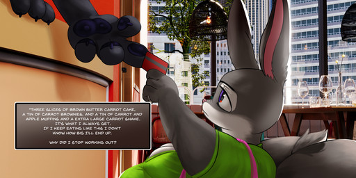 anthro big_butt black_body black_eyebrows black_pawpads building butt clothing credit_card duo eyebrows female female_anthro furniture green_clothing green_shirt green_topwear grey_body grey_ears grey_tail holding_object huge_butt hyper hyper_butt inside morbidly_obese morbidly_obese_anthro morbidly_obese_female multicolored_body obese obese_anthro obese_female overweight overweight_anthro overweight_female pawpads pink_inner_ear pink_nose plant purple_eyes purse scut_tail shirt short_tail side_view table tail text text_box topwear tree two_tone_body two_tone_tail white_body white_tail muldithekobold disney zootopia judy_hopps european_rabbit lagomorph leporid mammal oryctolagus rabbit 2025 2:1 colored digital_media_(artwork) english_text shaded