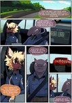 anthro brown_body canid canine canis car clothed clothing dialogue domestic_dog duo english_text female german_shepherd grimart herding_dog inside_car male mammal moxy_(grimart) pastoral_dog pillin_(grimart) police police_uniform text uniform vehicle