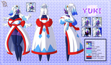 accessory asian_clothing big_breasts breasts choker clothing east_asian_clothing female hair hair_accessory hairpin horn japanese_clothing jewelry kimono legwear long_hair mask mature_female necklace solo stockings derthevaporeon nintendo pokemon yuki_(yorkie98) froslass generation_4_pokemon humanoid pokemon_(species) absurd_res hi_res model_sheet