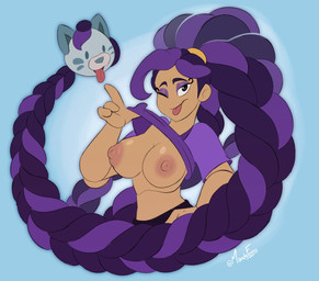4_fingers abstract_background accessory anthro areola big_areola big_breasts black_eyes braided_hair braided_ponytail breasts clothed clothing clothing_lift doll_joints exposed_breasts eyelashes eyeshadow female fingers flashing flashing_breasts glistening glistening_body glistening_breasts hair hair_accessory hair_tie light_body long_hair looking_at_viewer makeup multicolored_hair nipples not_furry one_eye_closed ponytail puffy_nipples purple_eyeshadow purple_hair shirt shirt_lift smile solo text tongue tongue_out topwear two_tone_hair wink winking_at_viewer mandyfoxy mob_entertainment poppy_playtime candy_cat lily_lovebraids animate_inanimate living_toy 2026 artist_name digital_drawing_(artwork) digital_media_(artwork) hi_res watermark