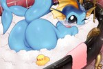 anthro bath bathing bathtub big_butt blue_body blush bubble bubble_bath butt butt_focus claw_foot_bathtub collar female floor genitals nude pokemorph presenting presenting_hindquarters pussy rubber_duck shower shower_head solo tail thick_thighs tile tile_floor tile_wall towel wall_(structure) water wet wide_hips fishkittn nintendo pokemon eeveelution generation_1_pokemon mammal pokemon_(species) vaporeon hi_res