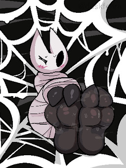 2_toes bdsm black_feet black_sclera blush bodily_fluids bondage bound feet female foot_fetish foot_focus musky_feet one_eye_closed restrained smelly smelly_feet solo spider_web sweat sweaty_feet toes white_head wink wrapped_up duskfenra hollow_knight_(franchise) team_cherry hornet_(hollow_knight) animal_humanoid arachnid arachnid_humanoid arthropod arthropod_humanoid humanoid spider spider_humanoid 3:4 low_res